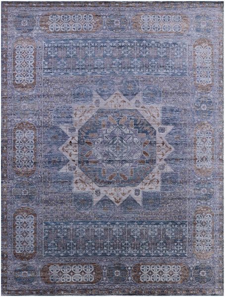 Geometric Persian Mamluk Hand Knotted Wool Rug - 9' 1" X 12' 1" - Golden Nile