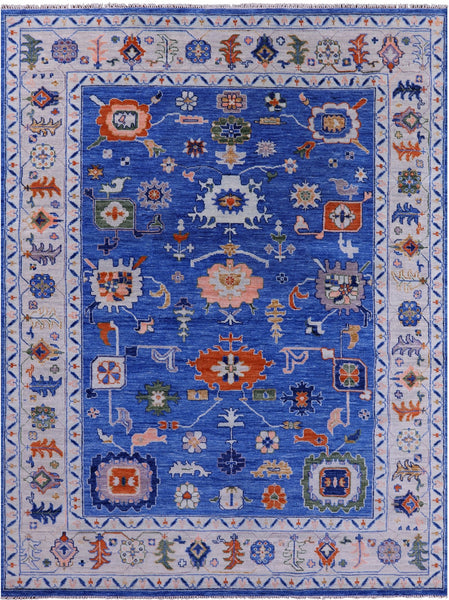 Blue Turkish Oushak Hand Knotted Wool Rug - 9' 4" X 12' 3" - Golden Nile