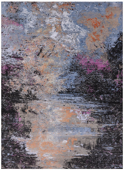 Abstract Modern Hand Knotted Wool & Silk Rug - 9' 1" X 12' 0" - Golden Nile