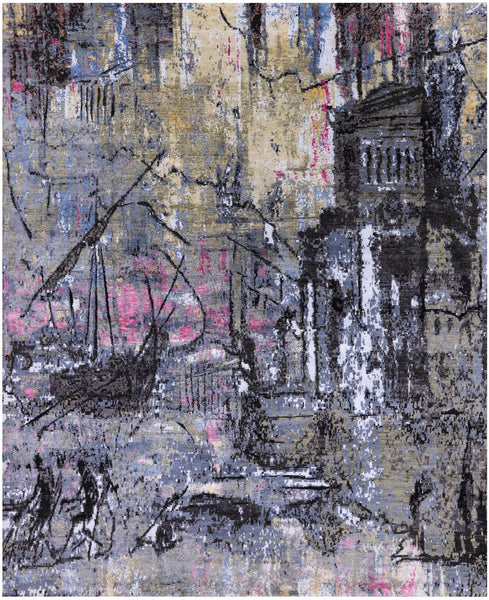 Abstract Modern Hand Knotted Wool Rug - 8' 2" X 10' 1" - Golden Nile