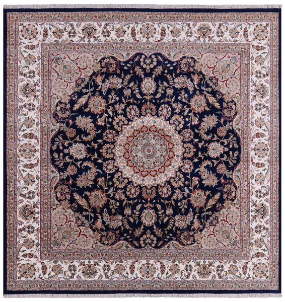 Blue Square Persian Nain Hand Knotted Wool & Silk Rug - 9' 11" X 10' 0" - Golden Nile