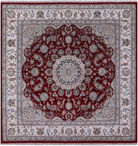 Square Persian Nain Hand Knotted Wool & Silk Rug - 8' 11" X 9' 1" - Golden Nile