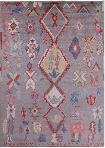 Grey Tribal Moroccan Hand Knotted Wool Rug - 8' 8" X 11' 11" - Golden Nile