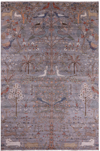 Grey Tree Of Life Persian Hand Knotted Wool Rug - 8' 11" X 13' 5" - Golden Nile