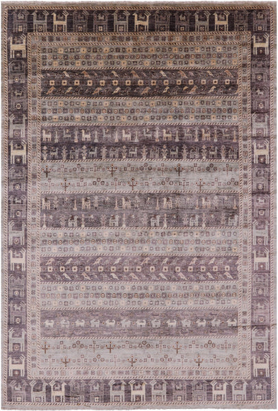 Tribal Persian Gabbeh Handmade Wool Rug - 6' 9" X 9' 11" - Golden Nile