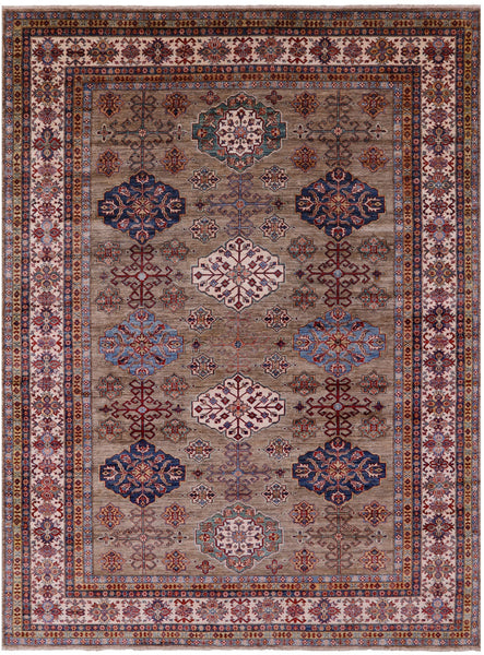 Super Kazak Hand Knotted Wool Rug - 9' 1" X 12' 1" - Golden Nile