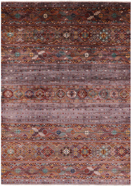 Khorjin Persian Gabbeh Handmade Wool Rug - 6' 11" X 9' 9" - Golden Nile