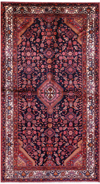 Black Hand Knotted New Authentic Persian Hamadan Wool Rug - 5' 5" X 10' 0" - Golden Nile