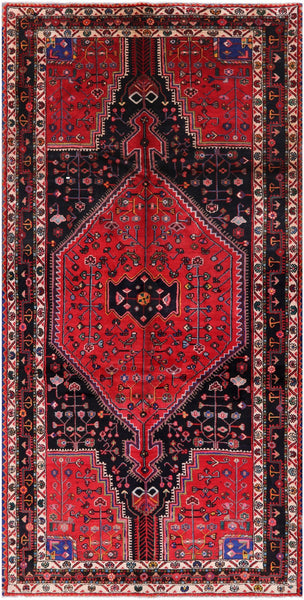 Black New Authentic Persian Hamadan Area Rug - 5' 4" X 10' 7" - Golden Nile