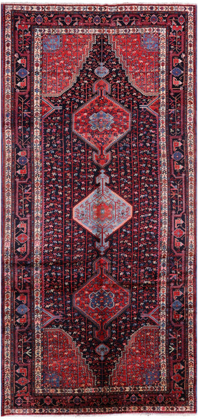 Black New Persian Zanjan Handmade Wool Rug - 5' 8" X 11' 11" - Golden Nile