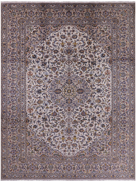 Ivory Handmade New Authentic Persian Kashan Rug - 9' 10" X 12' 10" - Golden Nile