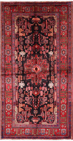 Black New Authentic Persian Nahavand Hand Knotted Wool Rug - 5' 6" X 10' 8" - Golden Nile
