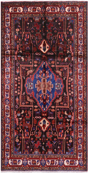 Black New Authentic Persian Nahavand Hand Knotted Rug - 5' 3" X 9' 11" - Golden Nile