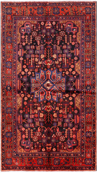 Black New Authentic Persian Hamadan Hand Knotted Rug - 5' 5" X 9' 7" - Golden Nile