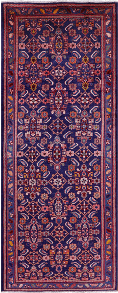 Blue New Authentic Persian Hamadan Hand Knotted Runner Rug - 3' 10" X 9' 6" - Golden Nile