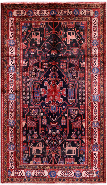 Black Hand Knotted New Authentic Persian Nahavand Rug - 5' 7" X 9' 8" - Golden Nile