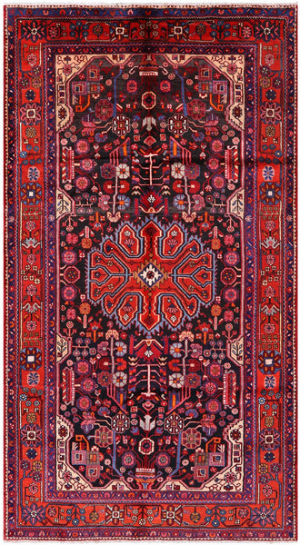 Black New Persian Nahavand Hand Knotted Rug - 5' 9" X 10' 6" - Golden Nile