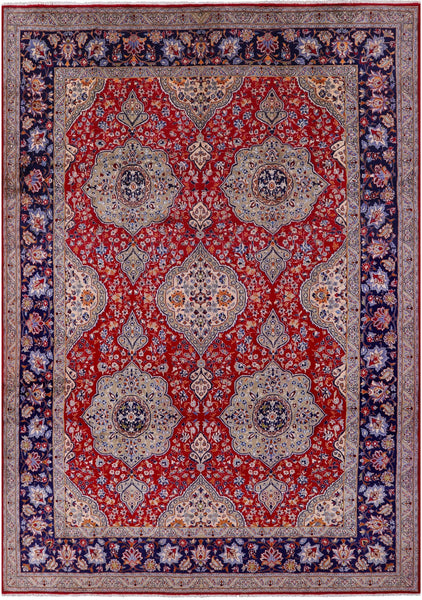 Red New Authentic Persian Tabriz Hand Knotted Wool Rug - 10' 4" X 14' 6" - Golden Nile