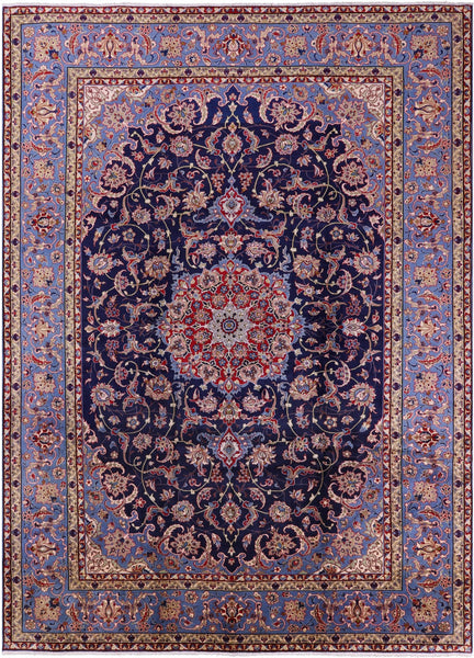 Blue New Authentic Persian Isfahan Hand Knotted Wool Rug - 10' 0" X 13' 11" - Golden Nile