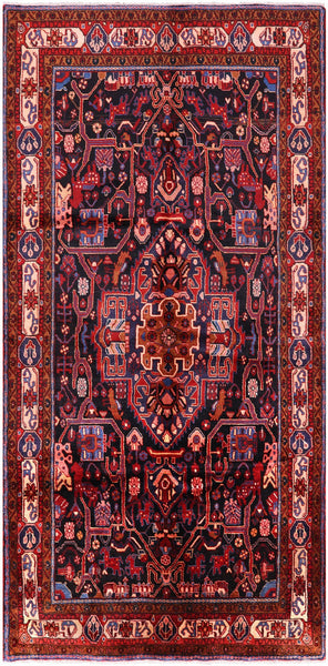 Black Persian Hamadan Hand Knotted Wool Rug - 5' 1" X 10' 5" - Golden Nile