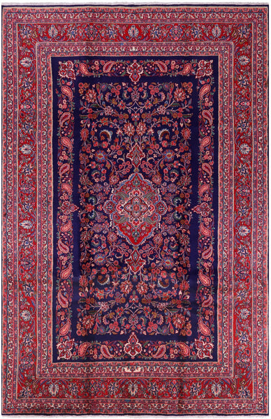 Blue New Authentic Persian Hamadan Hand Knotted Rug - 6' 11" X 10' 10" - Golden Nile