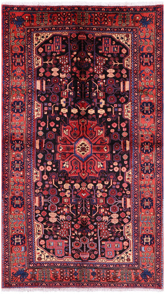 Black New Authentic Persian Nahavand Hand Knotted Rug - 5' 6" X 9' 6" - Golden Nile