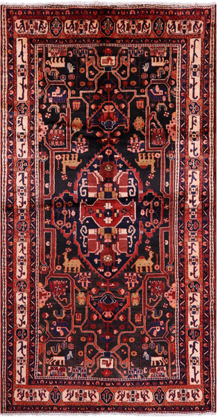 Black New Authentic Persian Nahavand Handmade Rug - 5' 4" X 10' 3" - Golden Nile