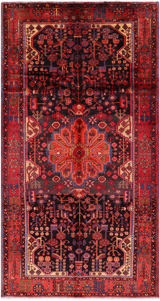 Black Hand Knotted New Authentic Persian Nahavand Wool Rug - 5' 7" X 11' - Golden Nile