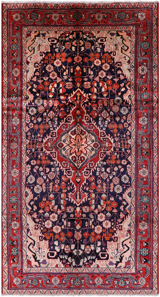 Blue New Persian Nahavand Hand Knotted Wool Rug - 5' 4" X 10' 3" - Golden Nile