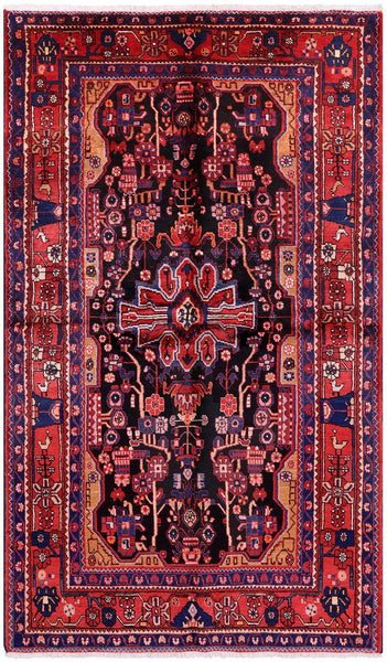 Black New Authentic Persian Nahavand Wool Rug - 5' 3" X 9' 0" - Golden Nile