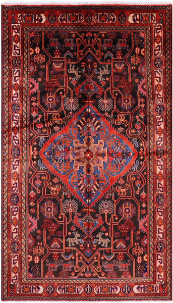 Black New Authentic Persian Nahavand Hand Knotted Rug - 5' 4" X 9' 5" - Golden Nile