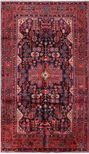 Black New Authentic Persian Nahavand Hand Knotted Rug - 5' 4" X 9' 1" - Golden Nile