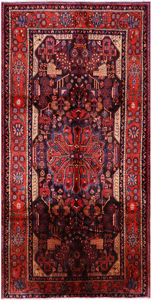 Black New Persian Hamadan Area Rug - 5' 5" X 11' 3" - Golden Nile