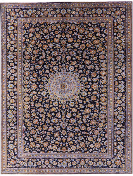 Blue Handmade New Authentic Persian Kashan Wool Rug - 10' 3" X 13' 3" - Golden Nile