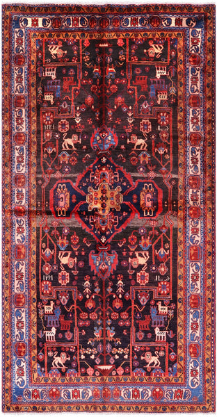 Black New Persian Nahavand Hand Knotted Rug - 5' 7" X 10' 9" - Golden Nile