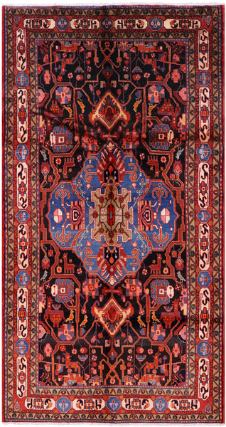 Black New Authentic Hand Knotted Persian Nahavand Wool Rug - 5' 7" X 10' 6" - Golden Nile