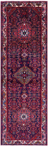 Blue Runner New Authentic Persian Hamadan Hand Knotted Rug - 3' 6" X 10' 10" - Golden Nile