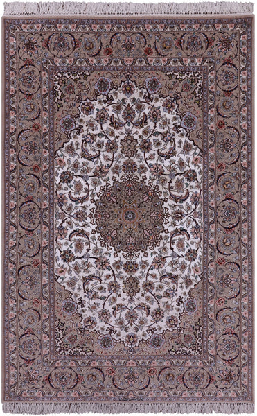 Ivory Isfahan Authentic Persian Hand Knotted Wool & Silk Area Rug - 5' 3" X 7' 10" - Golden Nile