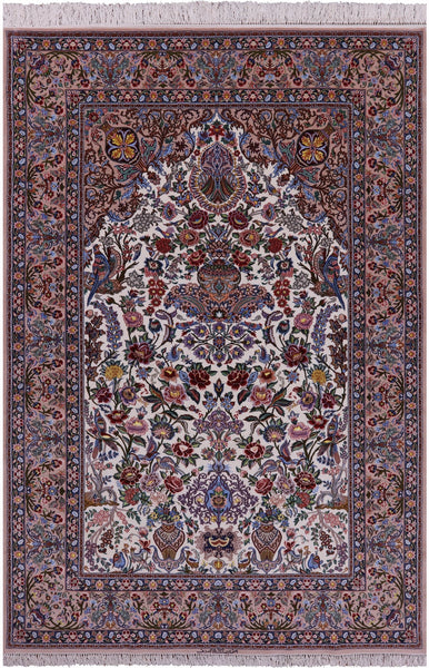 Ivory Isfahan Authentic Persian Hand Knotted Wool & Silk Area Rug - 6' 8" X 10' 2" - Golden Nile