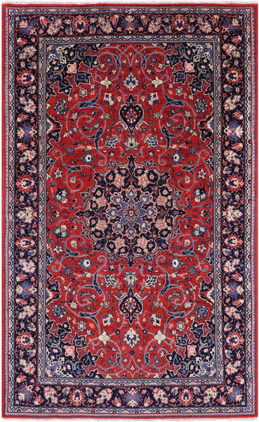 Red Fine Sarouk Persian Hand Knotted Area Rug - 4' 2" X 6' 10" - Golden Nile