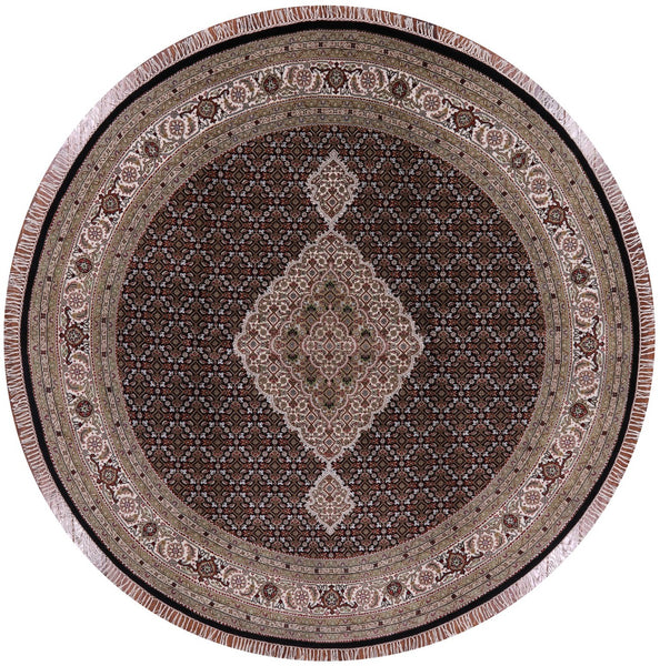 Round Bijar Handmade Wool & Silk Rug - 8' 0" X 8' 0" - Golden Nile