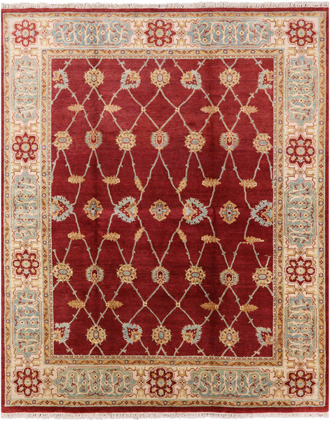Red Peshawar Handmade Wool Rug - 8' 1" X 10' 0" - Golden Nile