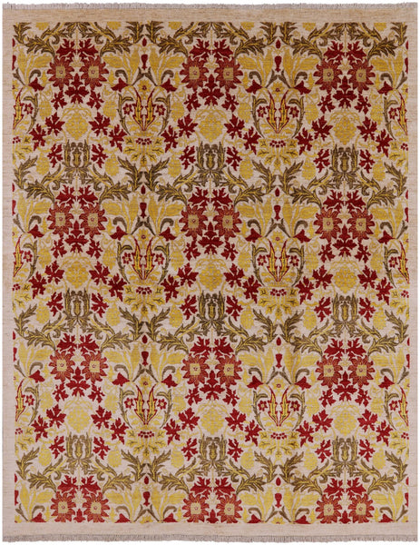 Ivory William Morris Hand Knotted Wool Area Rug - 4' 10" X 7' 9" - Golden Nile