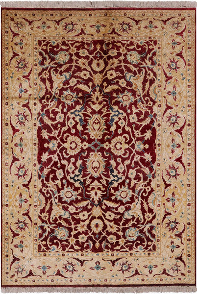 Red Chobi Peshawar Handmade Wool Area Rug - 6' 0" X 9' 0" - Golden Nile
