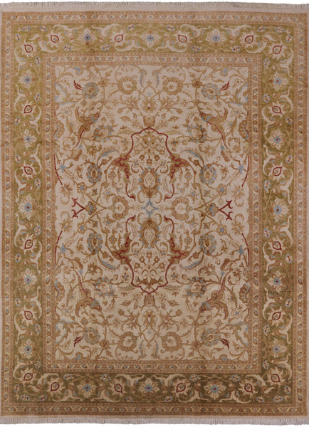 Ivory Peshawar Hand Knotted Wool Rug - 9' 1" X 12' 1" - Golden Nile