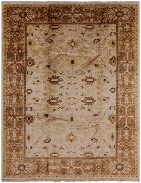 Ivory Signed Peshawar Handmade Wool Rug - 9' 0" X 11' 8" - Golden Nile