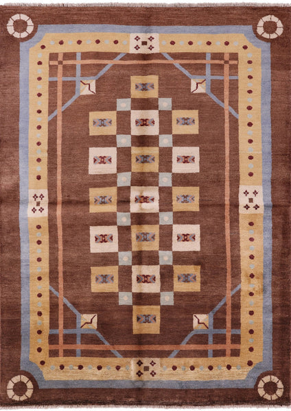 Brown Persian Gabbeh Handmade Wool Area Rug - 5' 8" X 7' 9" - Golden Nile