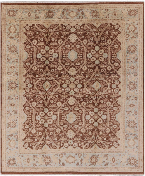 Brown Peshawar Handmade Wool Area Rug - 8' 1" X 10' 1" - Golden Nile
