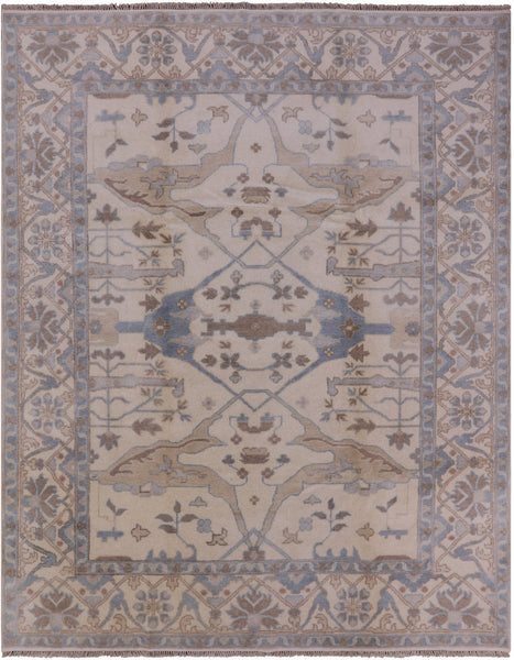 Ivory Handmade Turkish Oushak Wool Rug - 8' 0" X 10' 0" - Golden Nile