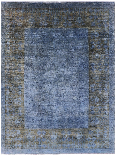 Blue Full Pile Overdyed Hand Knotted Wool Rug - 9' 1" X 11' 10" - Golden Nile
